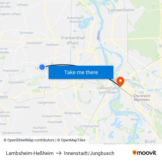 Lambsheim-Heßheim to Innenstadt/Jungbusch map