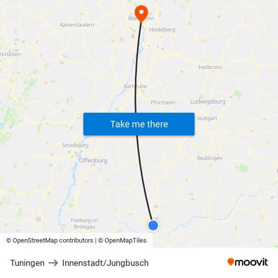 Tuningen to Innenstadt/Jungbusch map