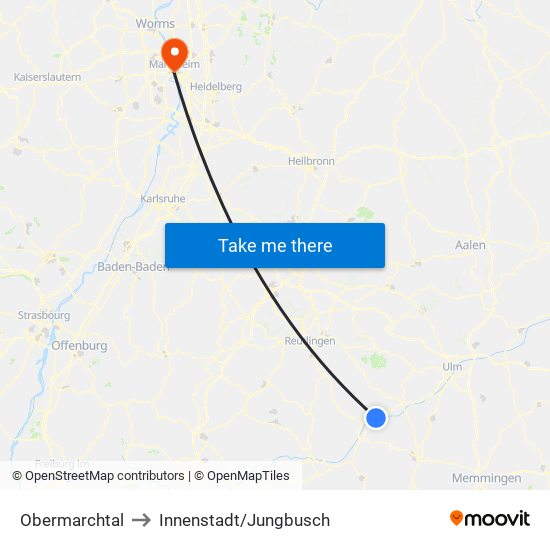 Obermarchtal to Innenstadt/Jungbusch map