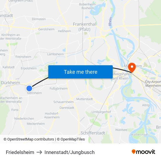 Friedelsheim to Innenstadt/Jungbusch map