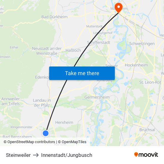 Steinweiler to Innenstadt/Jungbusch map