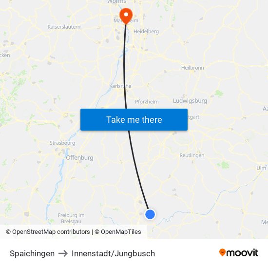 Spaichingen to Innenstadt/Jungbusch map