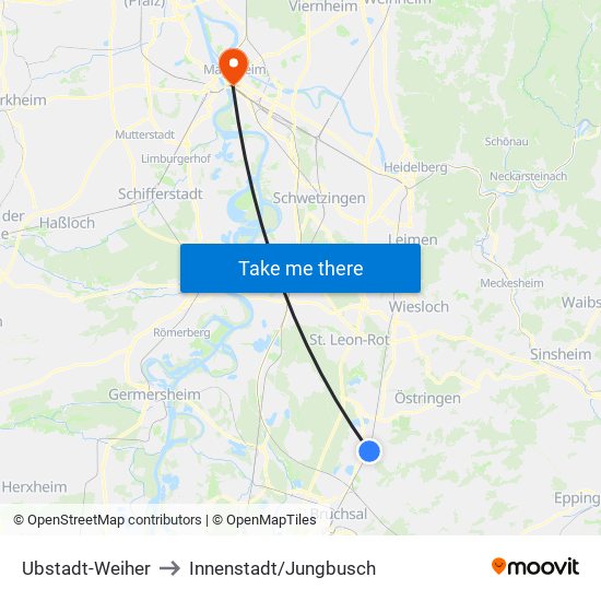 Ubstadt-Weiher to Innenstadt/Jungbusch map