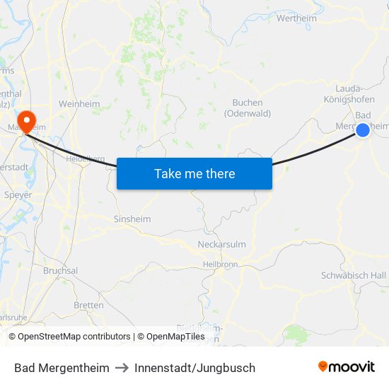 Bad Mergentheim to Innenstadt/Jungbusch map