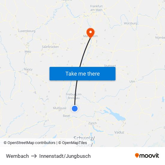 Wembach to Innenstadt/Jungbusch map