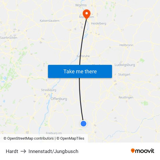 Hardt to Innenstadt/Jungbusch map