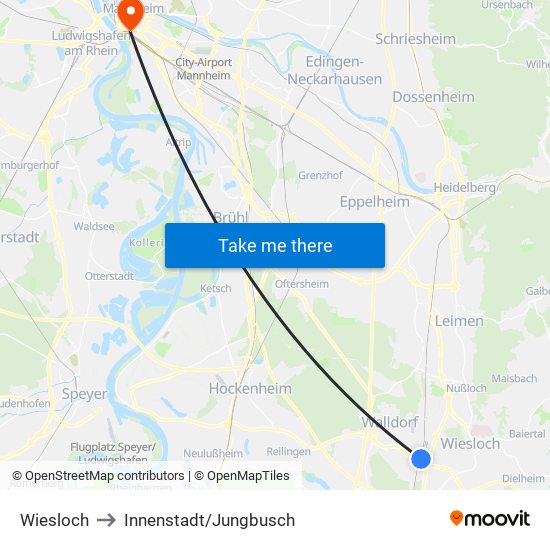 Wiesloch to Innenstadt/Jungbusch map