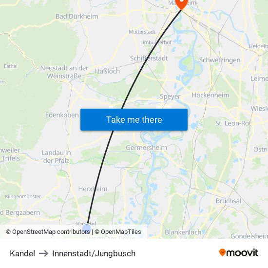 Kandel to Innenstadt/Jungbusch map