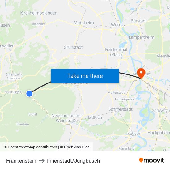 Frankenstein to Innenstadt/Jungbusch map