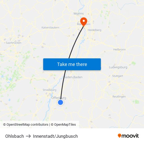 Ohlsbach to Innenstadt/Jungbusch map