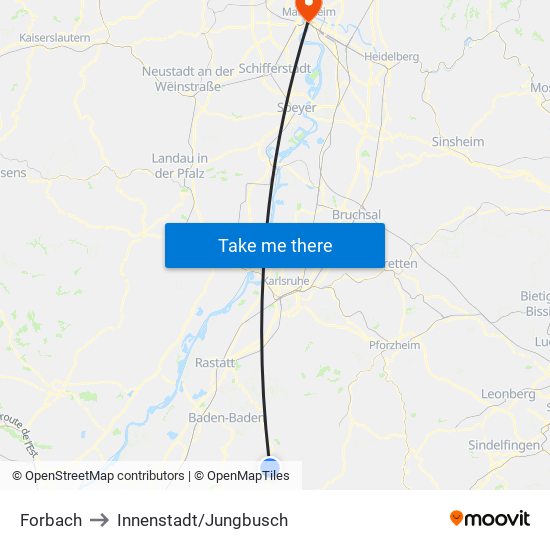 Forbach to Innenstadt/Jungbusch map