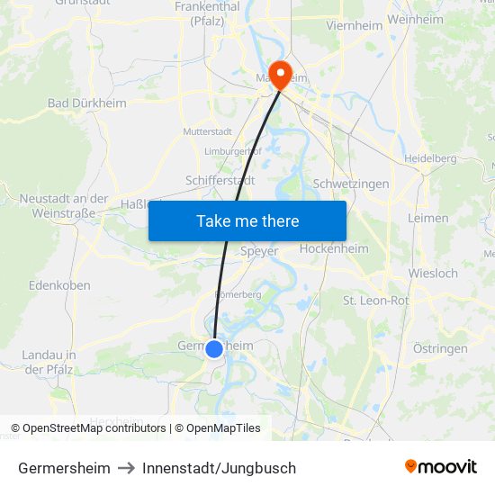 Germersheim to Innenstadt/Jungbusch map