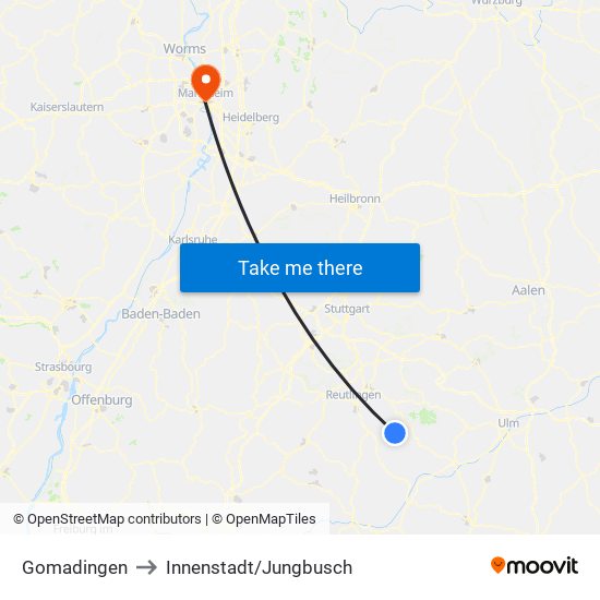 Gomadingen to Innenstadt/Jungbusch map