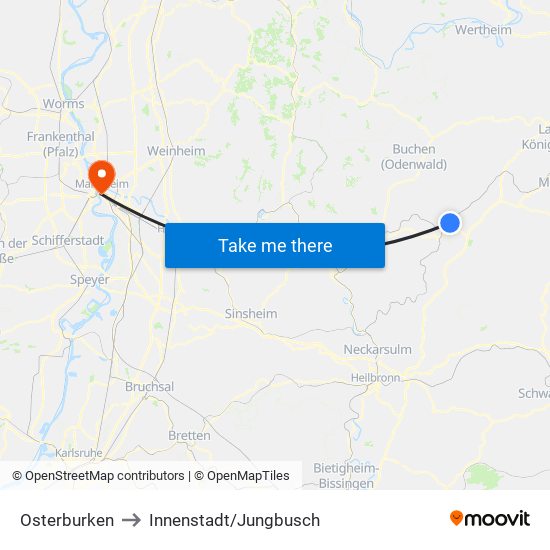 Osterburken to Innenstadt/Jungbusch map