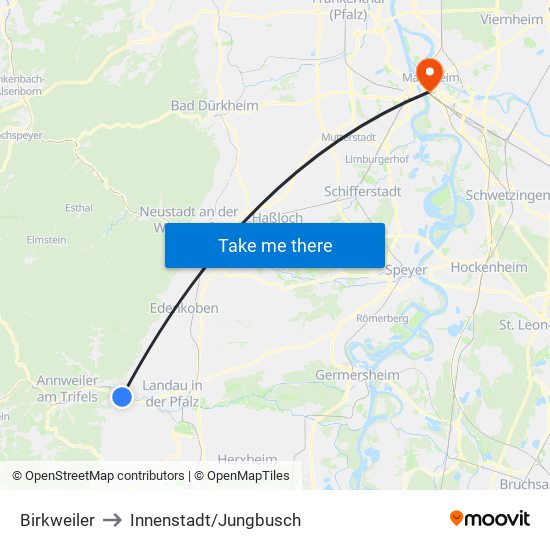 Birkweiler to Innenstadt/Jungbusch map