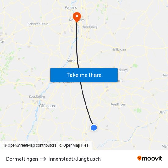 Dormettingen to Innenstadt/Jungbusch map