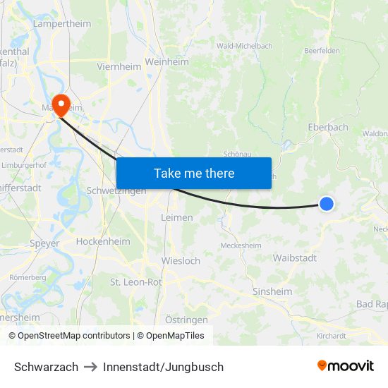 Schwarzach to Innenstadt/Jungbusch map