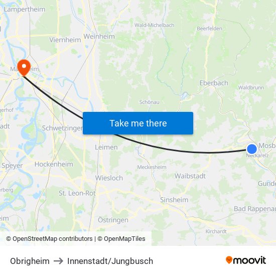 Obrigheim to Innenstadt/Jungbusch map