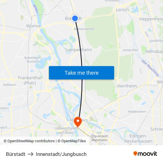 Bürstadt to Innenstadt/Jungbusch map