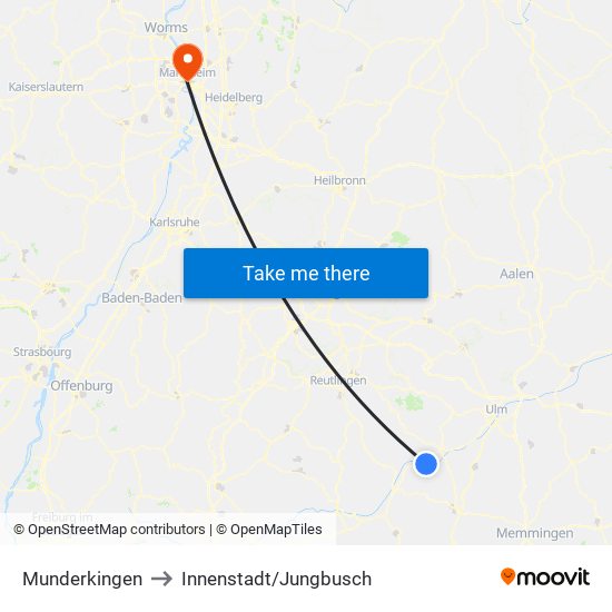 Munderkingen to Innenstadt/Jungbusch map