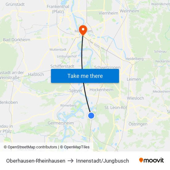 Oberhausen-Rheinhausen to Innenstadt/Jungbusch map