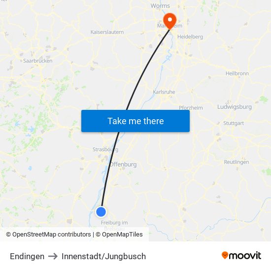 Endingen to Innenstadt/Jungbusch map