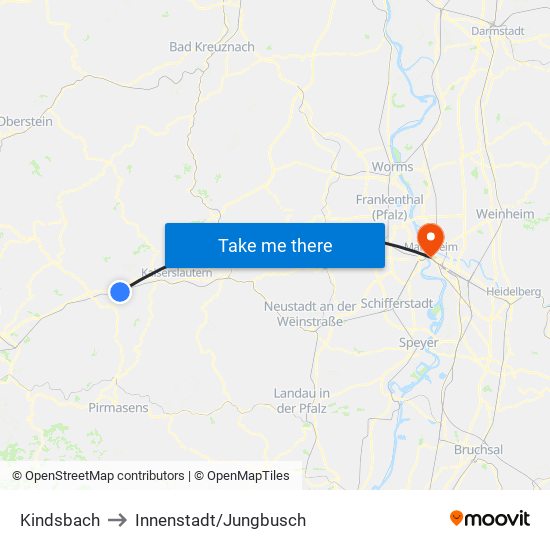 Kindsbach to Innenstadt/Jungbusch map