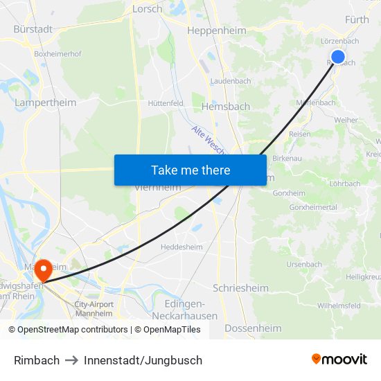 Rimbach to Innenstadt/Jungbusch map