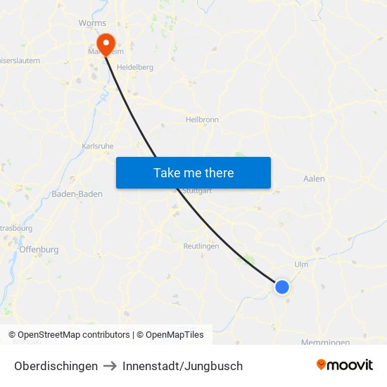 Oberdischingen to Innenstadt/Jungbusch map