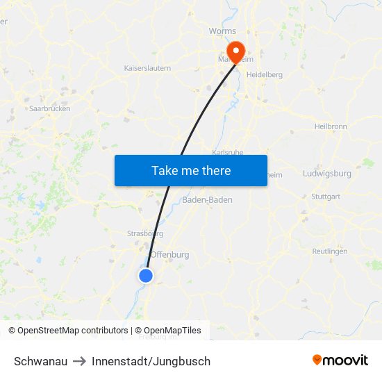 Schwanau to Innenstadt/Jungbusch map