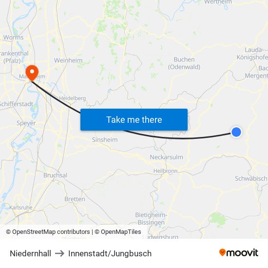 Niedernhall to Innenstadt/Jungbusch map