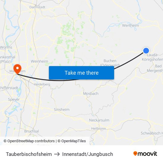 Tauberbischofsheim to Innenstadt/Jungbusch map