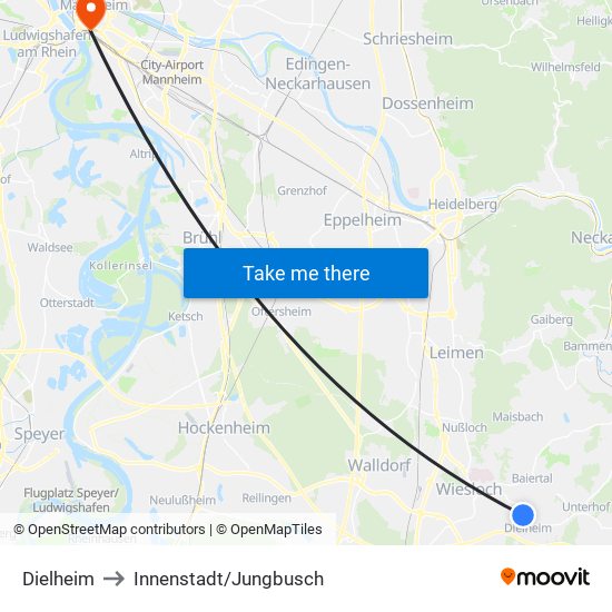 Dielheim to Innenstadt/Jungbusch map