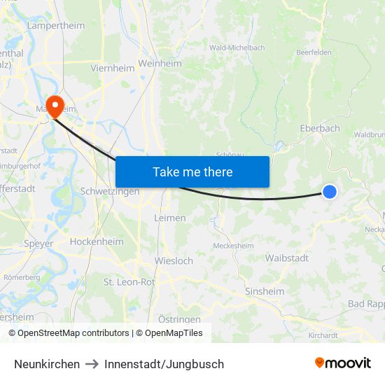 Neunkirchen to Innenstadt/Jungbusch map