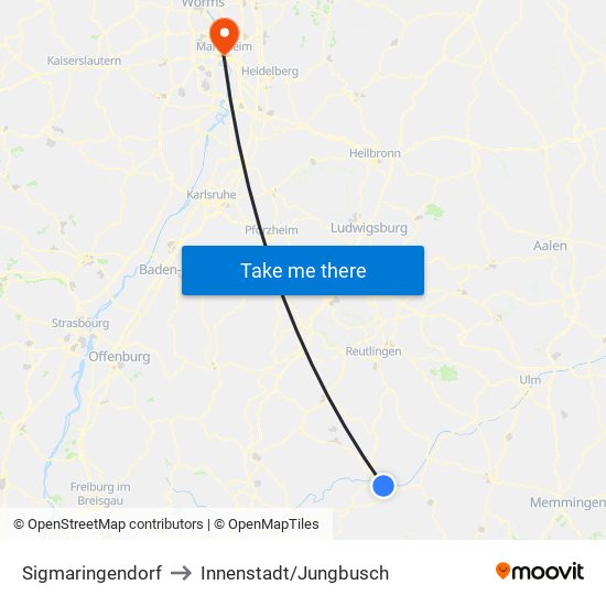 Sigmaringendorf to Innenstadt/Jungbusch map