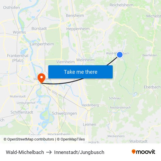 Wald-Michelbach to Innenstadt/Jungbusch map