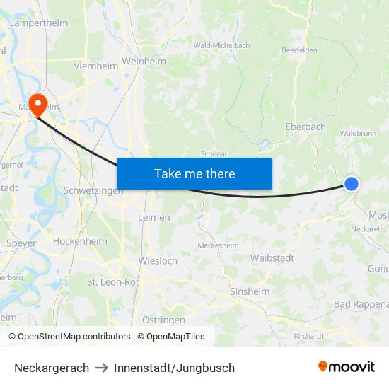 Neckargerach to Innenstadt/Jungbusch map