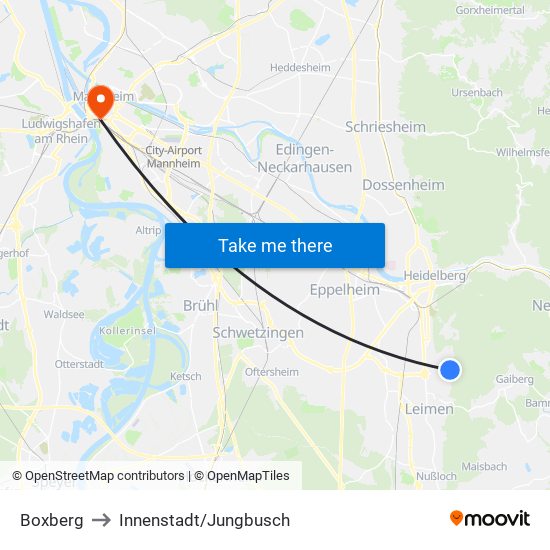 Boxberg to Innenstadt/Jungbusch map