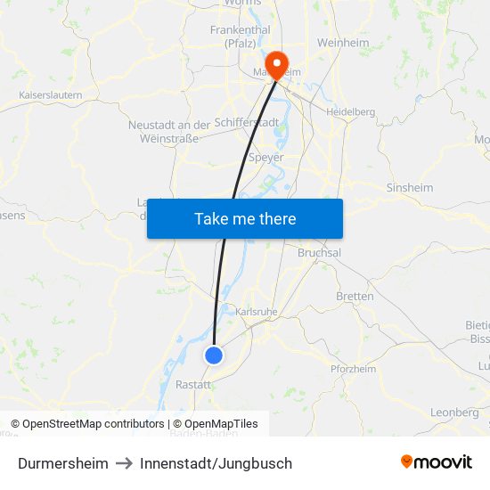 Durmersheim to Innenstadt/Jungbusch map