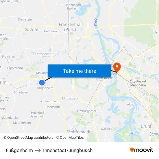 Fußgönheim to Innenstadt/Jungbusch map