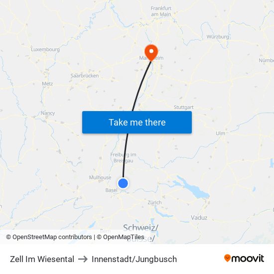 Zell Im Wiesental to Innenstadt/Jungbusch map