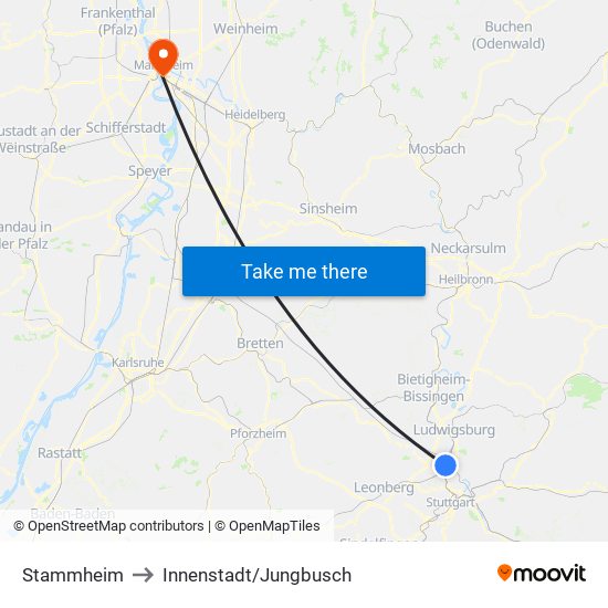 Stammheim to Innenstadt/Jungbusch map