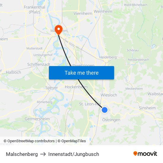 Malschenberg to Innenstadt/Jungbusch map