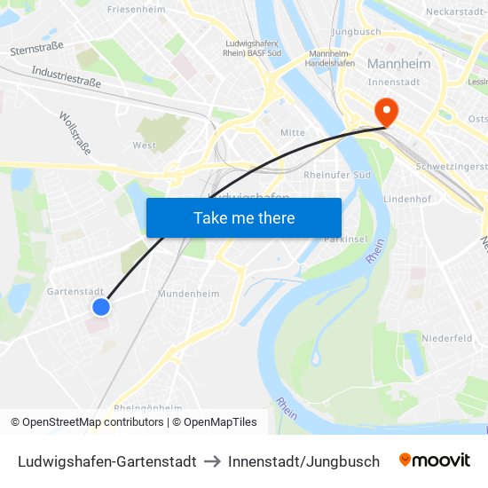 Ludwigshafen-Gartenstadt to Innenstadt/Jungbusch map