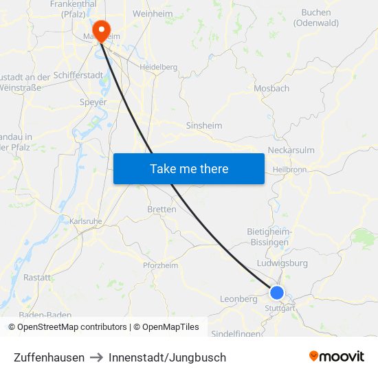 Zuffenhausen to Innenstadt/Jungbusch map