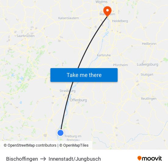 Bischoffingen to Innenstadt/Jungbusch map
