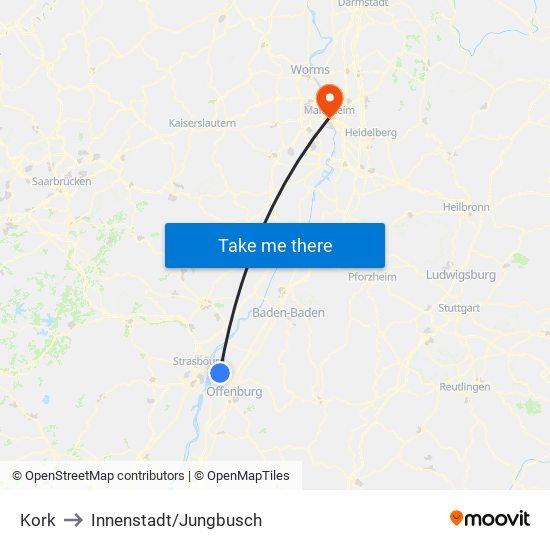 Kork to Innenstadt/Jungbusch map