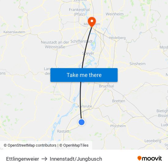 Ettlingenweier to Innenstadt/Jungbusch map