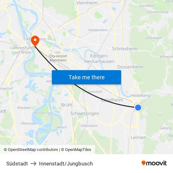 Südstadt to Innenstadt/Jungbusch map