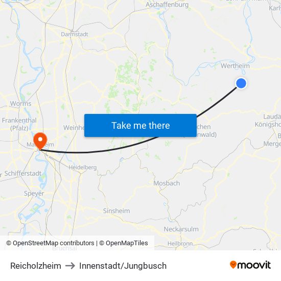 Reicholzheim to Innenstadt/Jungbusch map